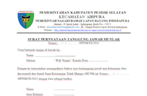 Contoh SPTJM Lampiran Surat Keterangan Tidak Mampu Desa Terbaru