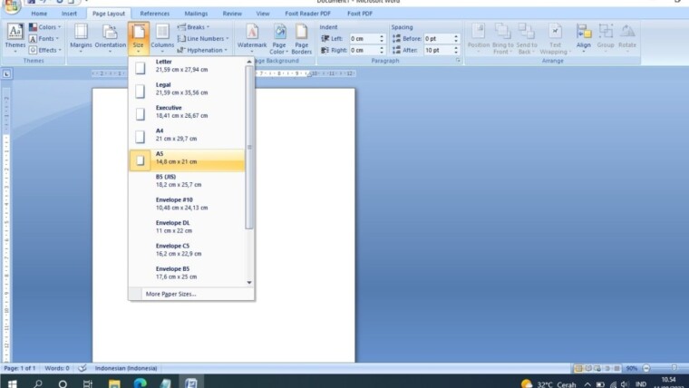Cara mengatur ukuran kertas A4 di Microsoft Word